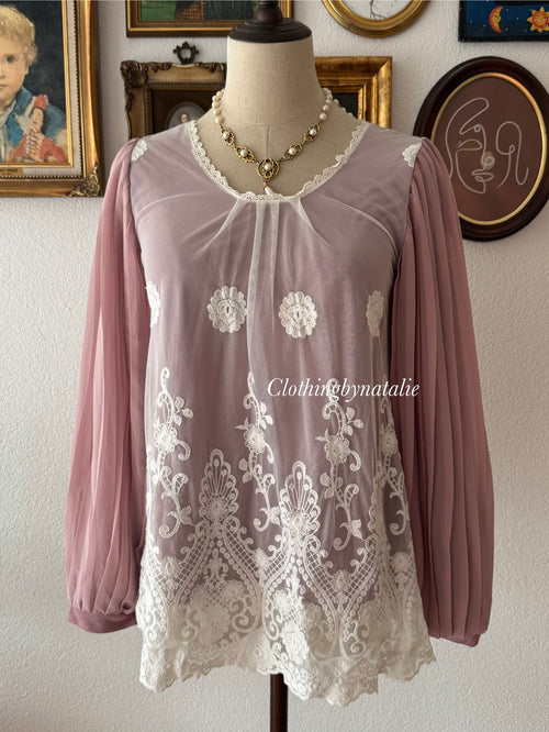 Pleated Purple Chiffon Blouse Size S