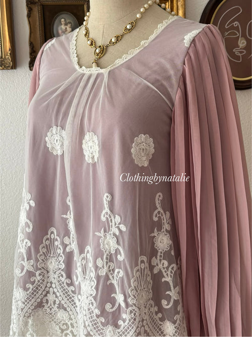 Pleated Purple Chiffon Blouse Size S