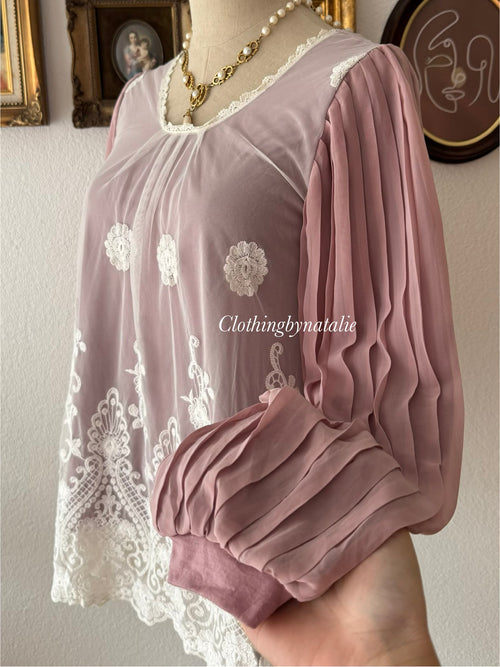 Pleated Purple Chiffon Blouse Size S