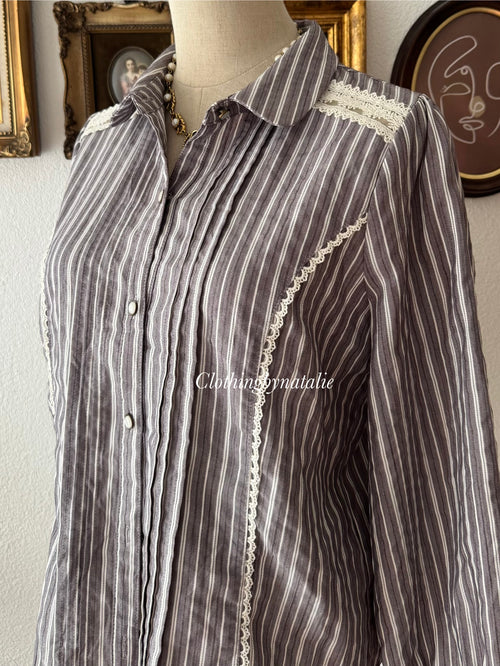 Grey Cotton Long Sleeve Blouse Size S