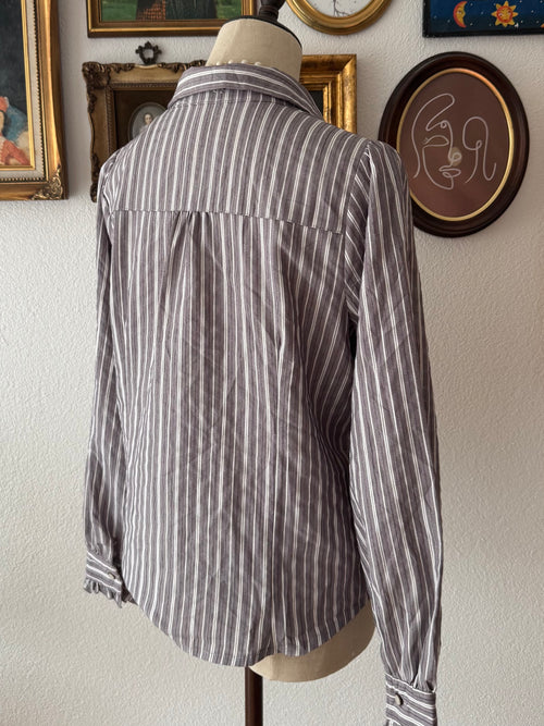 Grey Cotton Long Sleeve Blouse Size S