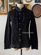 Whimsical Black Cotton Blouse size S
