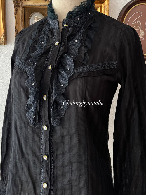 Whimsical Black Cotton Blouse size S