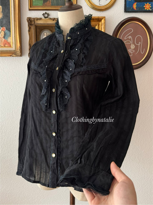Whimsical Black Cotton Blouse size S