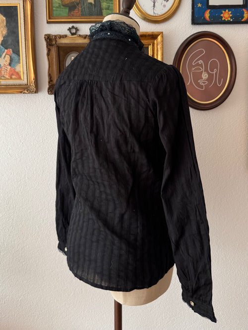 Whimsical Black Cotton Blouse size S