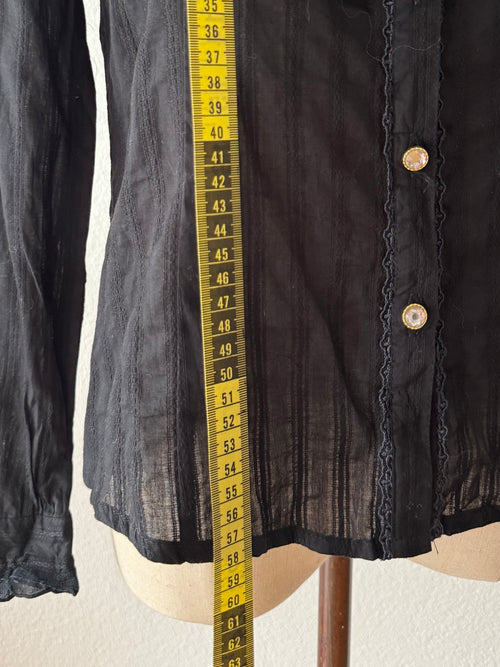 Whimsical Black Cotton Blouse size S