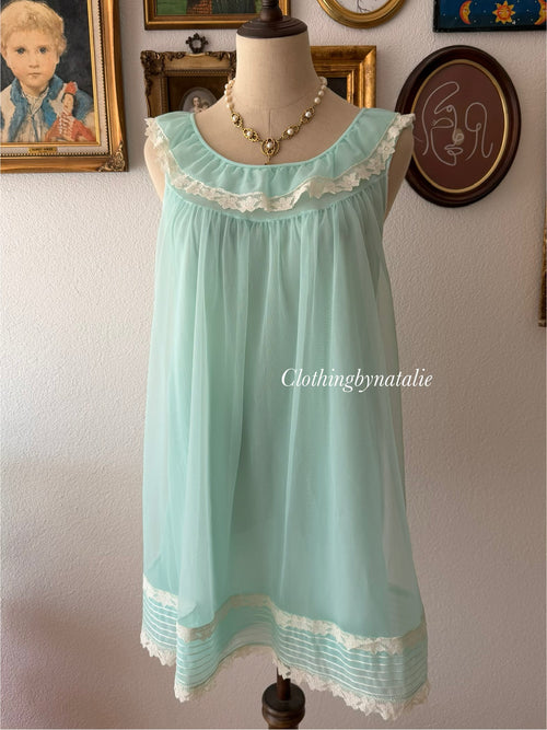 Vintage Teal Nylon Nightgown size M