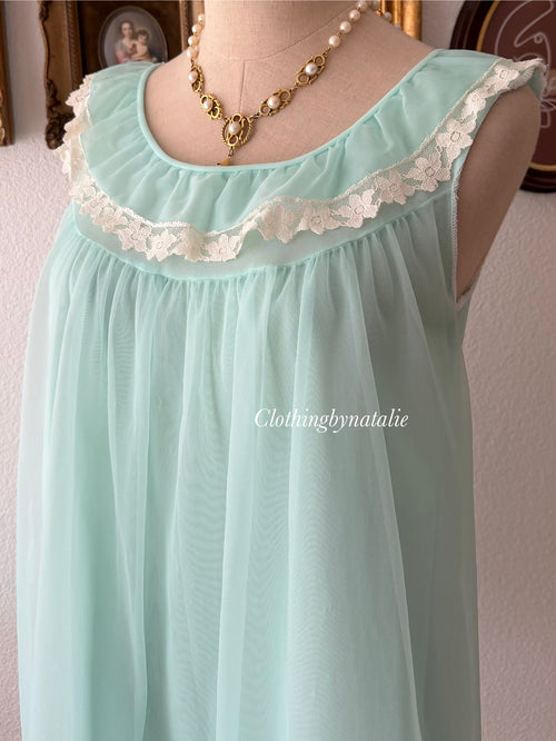 Vintage Teal Nylon Nightgown size M