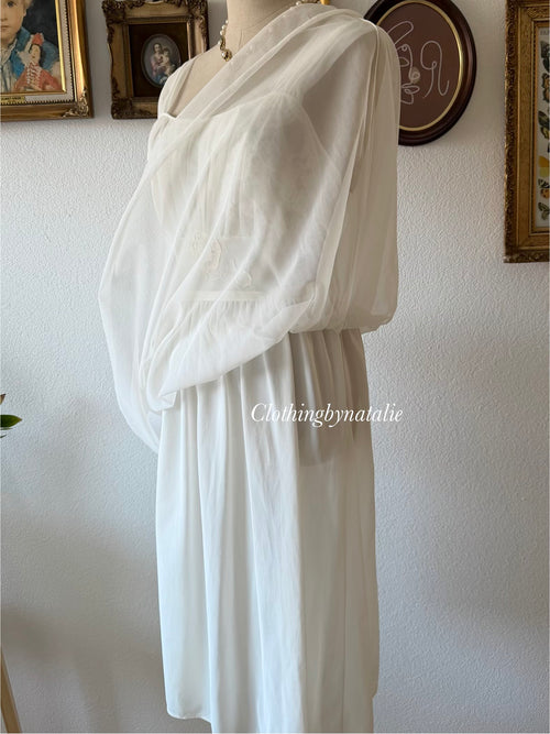 Vintage White Nylon Chiffon Peignoir Set Size S