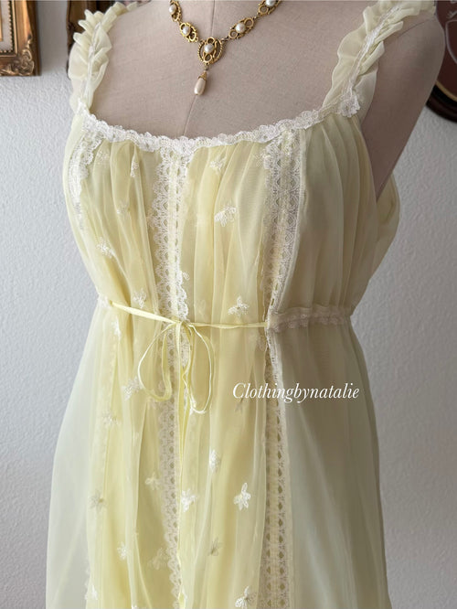 Vintage Yellow Nylon Nightgown size M