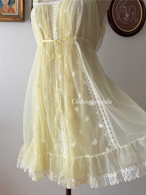 Vintage Yellow Nylon Nightgown size M