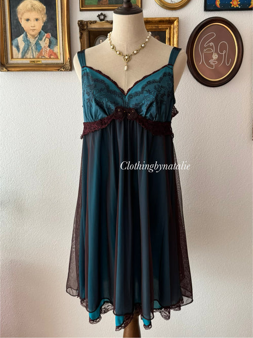 Whimsical Blue Brown Babydoll size M
