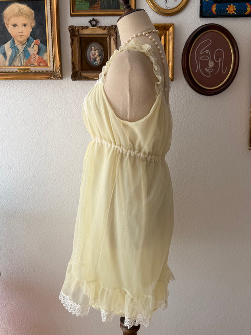 Vintage Yellow Nylon Nightgown size M
