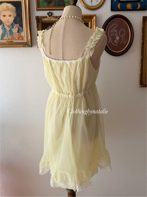 Vintage Yellow Nylon Nightgown size M