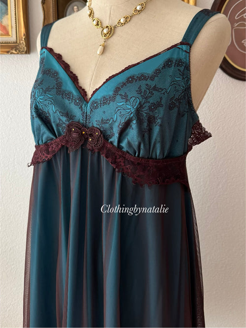 Whimsical Blue Brown Babydoll size M