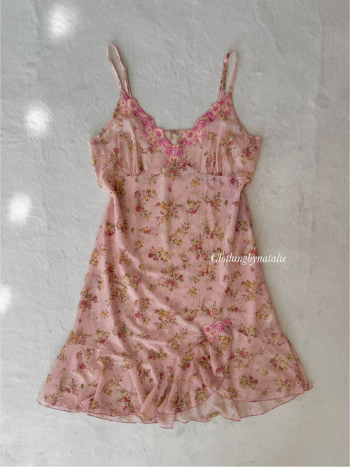 Floral Pink Mesh Slip Dress size S/M