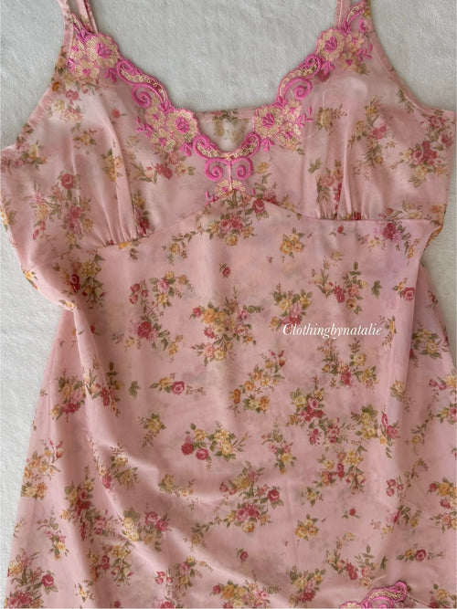Floral Pink Mesh Slip Dress size S/M