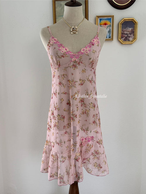 Floral Pink Mesh Slip Dress size S/M