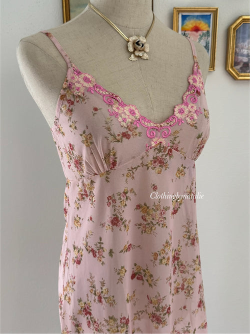 Floral Pink Mesh Slip Dress size S/M