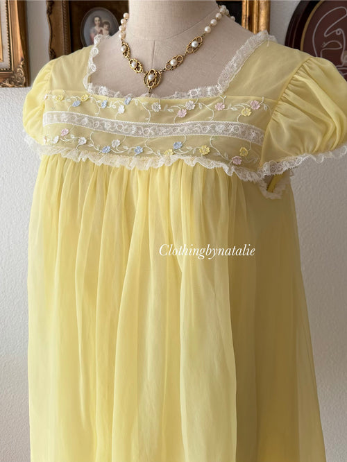 Yellow Nylon Milkmaid Nightgown size M