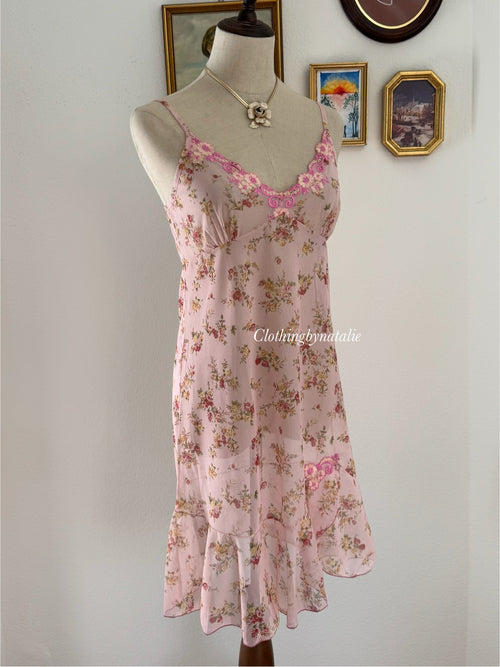 Floral Pink Mesh Slip Dress size S/M