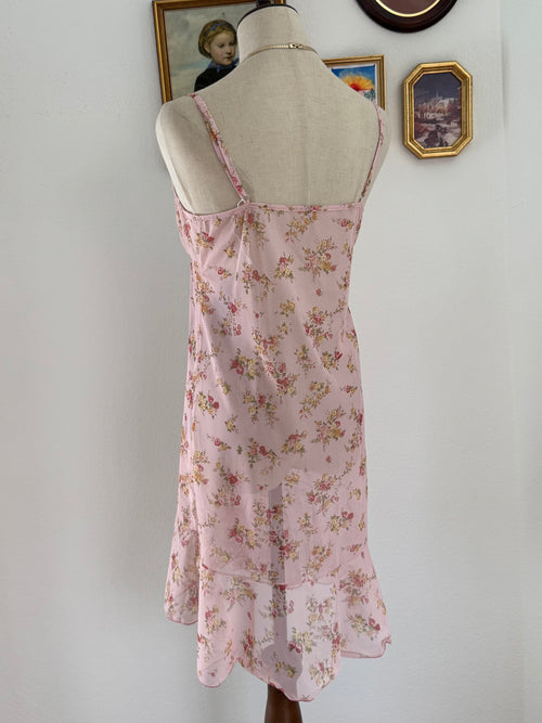 Floral Pink Mesh Slip Dress size S/M