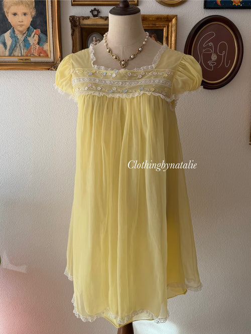 Yellow Nylon Milkmaid Nightgown size M