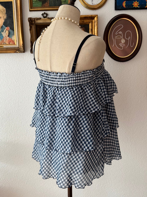 Blue Plaid Chiffon Babydoll size S/M