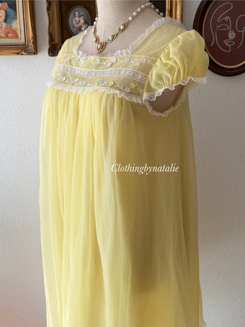 Yellow Nylon Milkmaid Nightgown size M