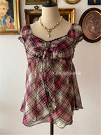 Pink Plaid Chiffon Blouse size S