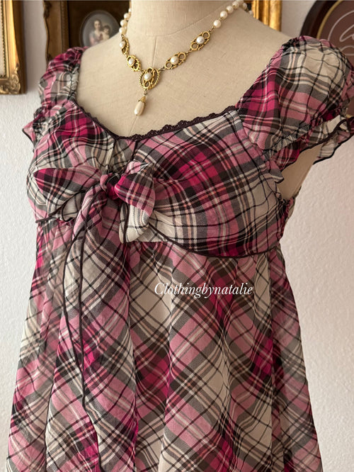 Pink Plaid Chiffon Blouse size S