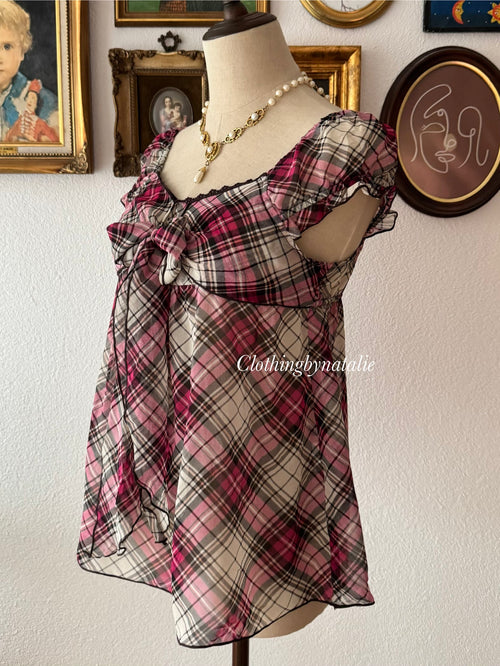 Pink Plaid Chiffon Blouse size S