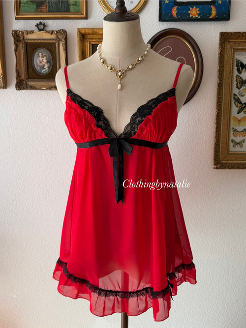 Whimsical Red Chiffon Babydoll size S