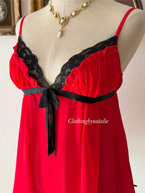 Whimsical Red Chiffon Babydoll size S