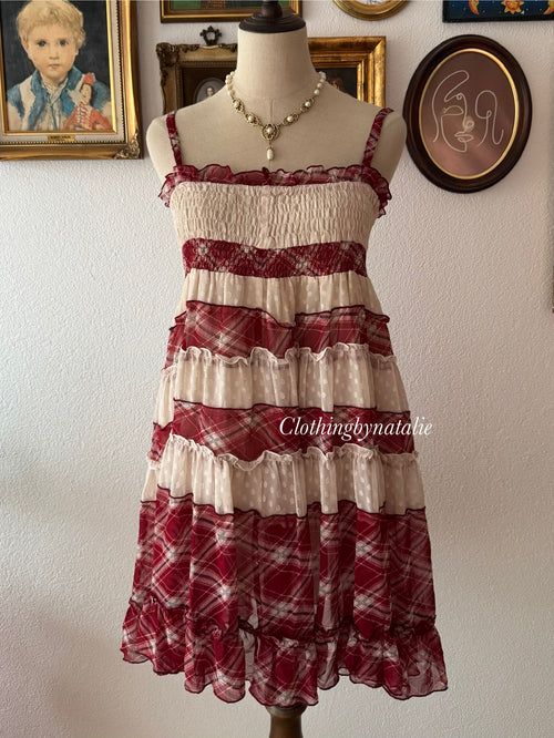 Red Plaid Chiffon Dress size S/M