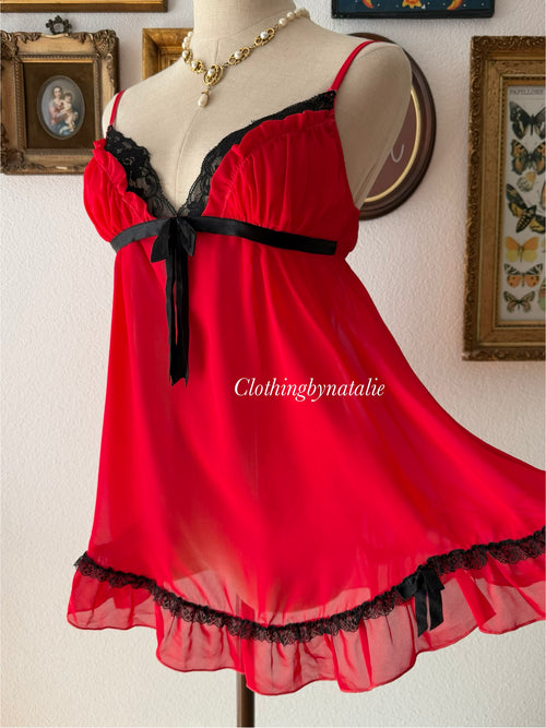 Whimsical Red Chiffon Babydoll size S