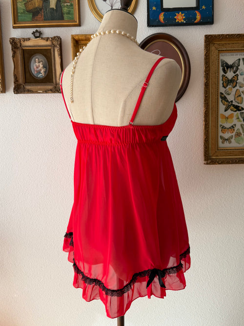 Whimsical Red Chiffon Babydoll size S