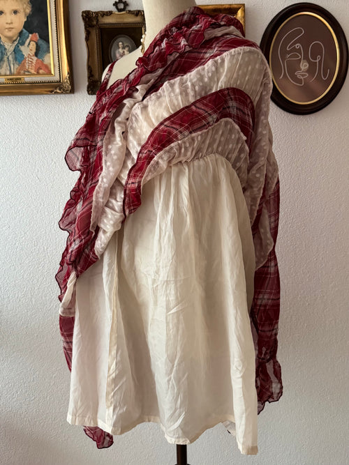 Red Plaid Chiffon Dress size S/M