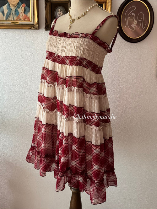 Red Plaid Chiffon Dress size S/M