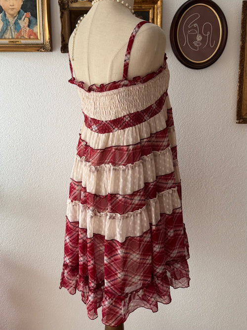 Red Plaid Chiffon Dress size S/M