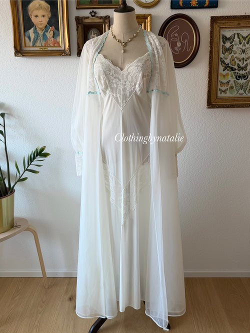 Vintage Bridal Maxi Nylon Peignoir Set Size S