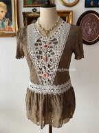 Whimsical Brown Lace Blouse size S