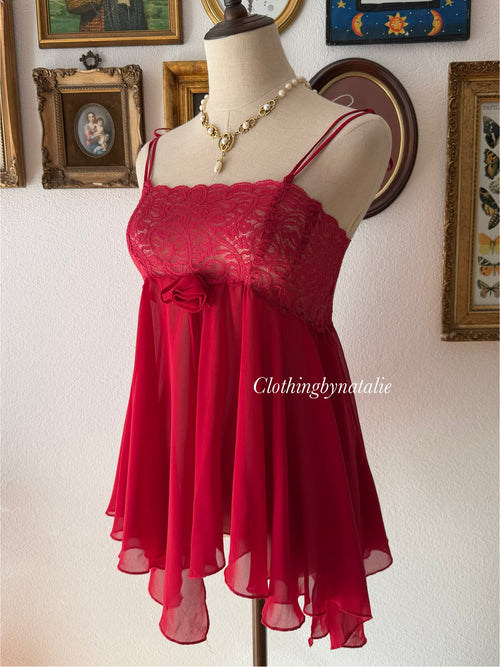 Romantic Red Chiffon Lace Babydoll size S