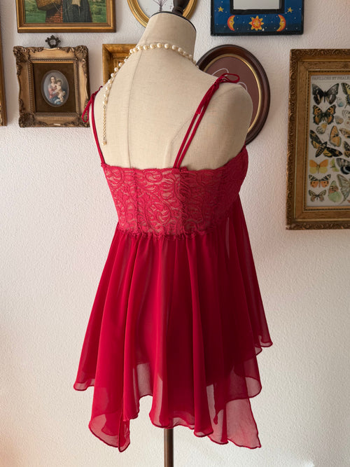Romantic Red Chiffon Lace Babydoll size S