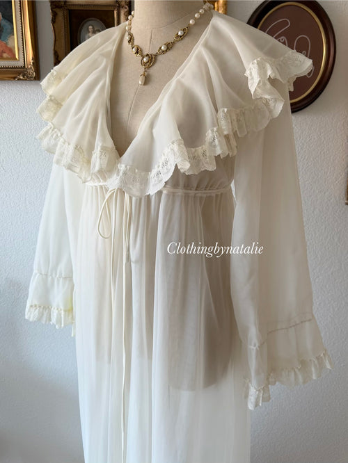 Victorian White Nylon Chiffon Robe Size S