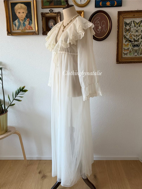 Victorian White Nylon Chiffon Robe Size S