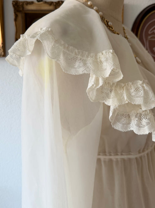 Victorian White Nylon Chiffon Robe Size S