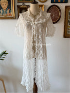 “Rose” White Lace Robe Size S