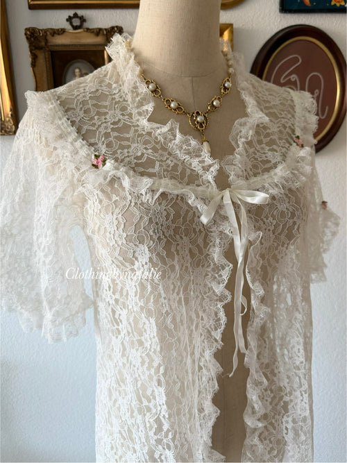 “Rose” White Lace Robe Size S