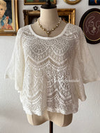 White Lace Batwing Blouse Size S